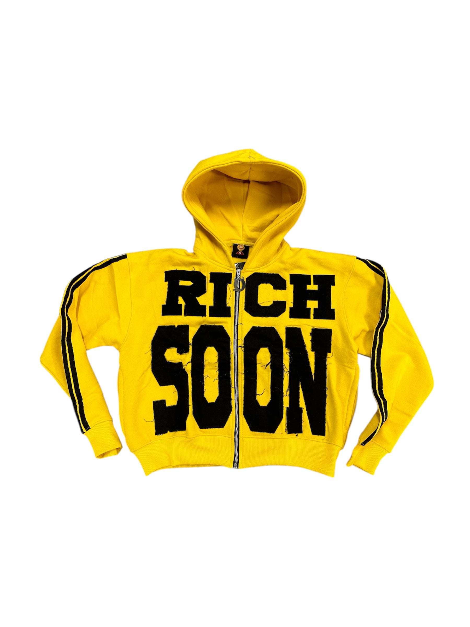 Yellow Distressed Rich Soon Zip Up