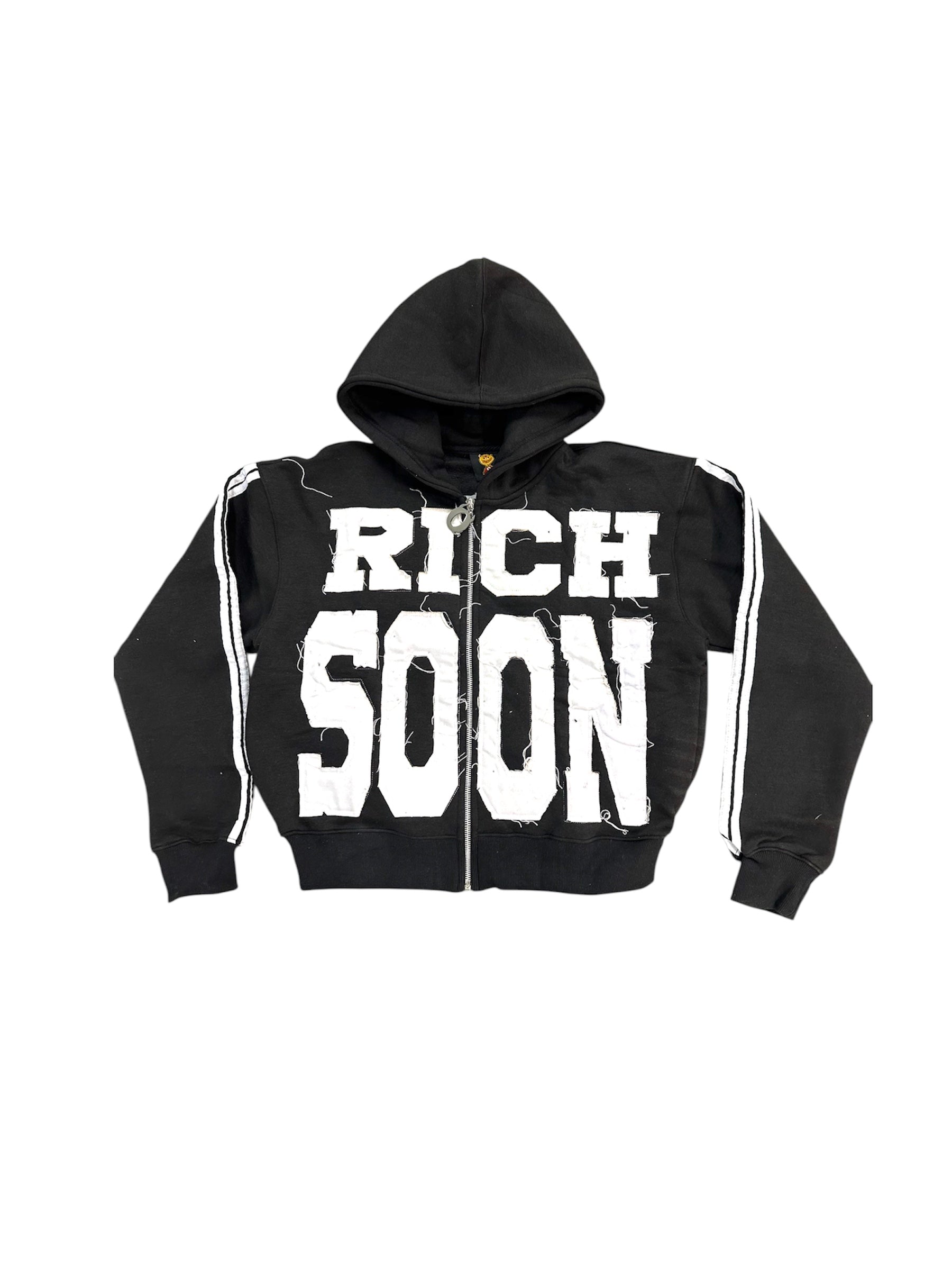 Black Distressed Rich Soon Zip Up